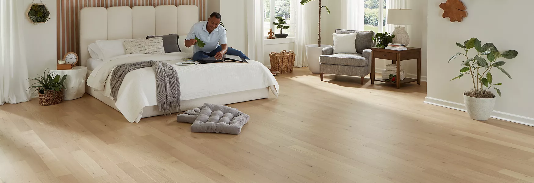 Beautiful Tecwood flooring in a bright and stylish bedroom